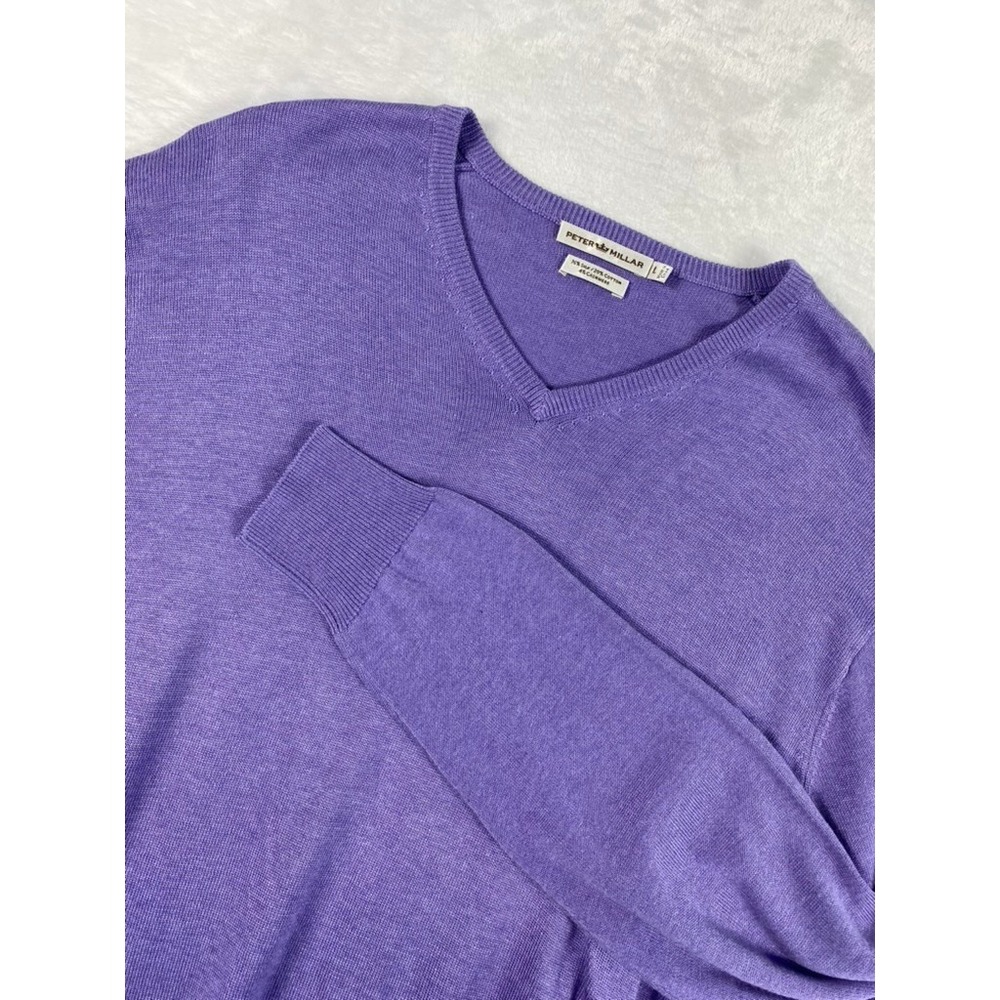 Peter Millar Fine Knit Sweater Sz L Purple V Neck Silk Cotton Cashmere Preppy